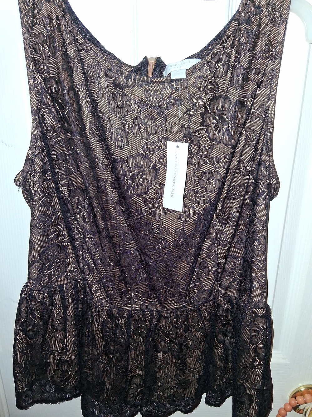 New York & Company Black Floral Lace Camisole with Nude Lining